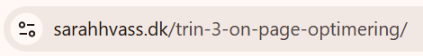 SEO optimeret URL for under-siden Trin 3 On-page SEO for sarahhvass.dk